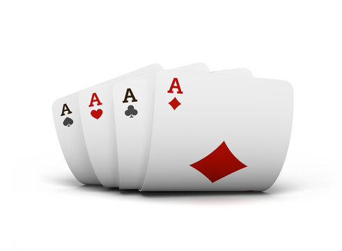 The combination of playing cards poker casino. Isolated playing cards up on table on white background. 3d Renderring