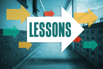 The word lessons and arrows against empty hallway