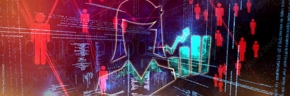 Poster character against composite image of illustration of virtual data