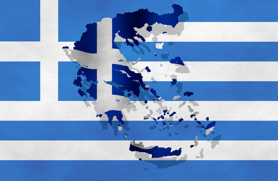 Illustration of a Greek flag with a contour of borders