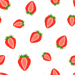Summer bright berry seamless pattern with strawberry slices. Vector.