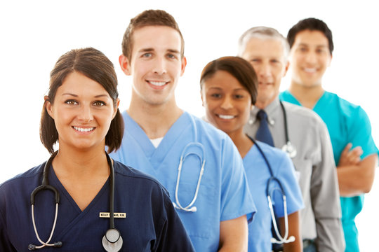 Doctors: Female Nurse Heads Line of Medical Professionals