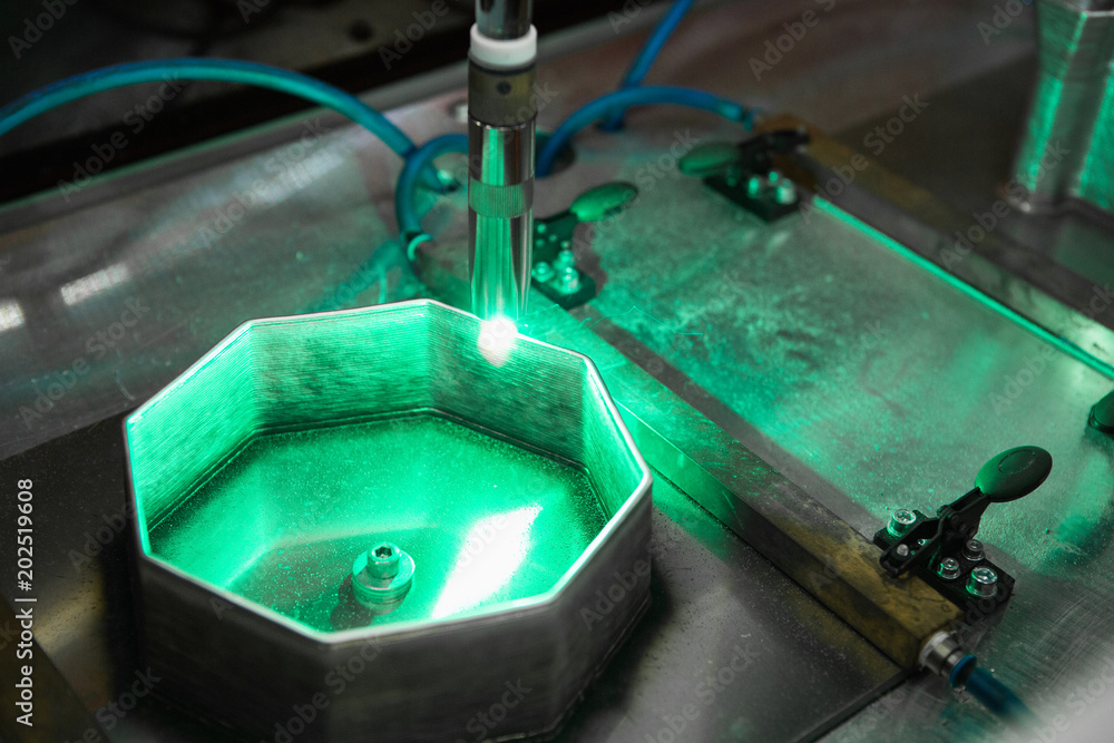 Aufkleber Automatic welding robot in a modern factory in operation. Assembly line