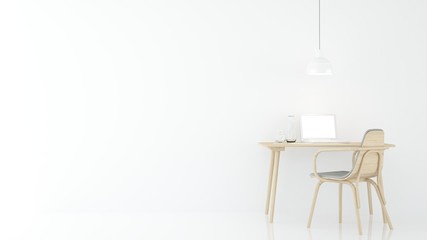 Fototapeta na wymiar Work space interior white background - 3d rendering minimal japanese 