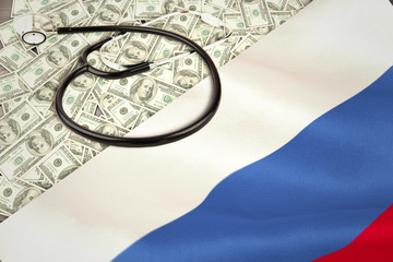 stethoscope against digitally generated russian national flag