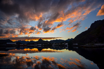 Sunset on Lofoten Islands in Norway