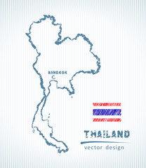 Thailand vector chalk drawing map isolated on a white background