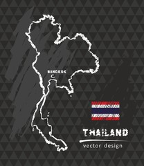 Thailand map, vector pen drawing on black background