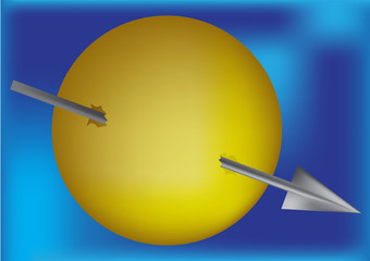 Yellow Sphere and arrow on background