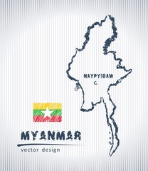 Burma national vector drawing map on white background