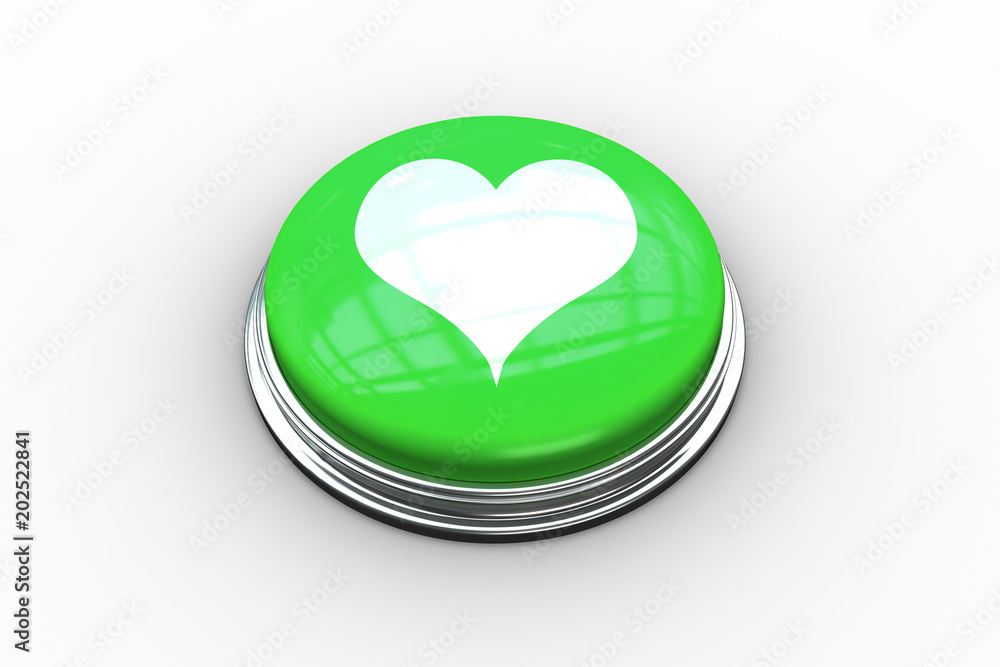 Poster composite image of heart graphic on digitally generated green push button