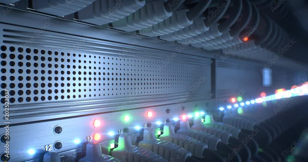 Poster network router. cloud technology, big data computing, switch. internet networking, data center. 4k u