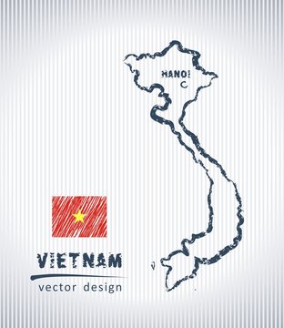 Vietnam vector chalk drawing map isolated on a white background