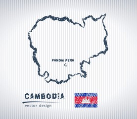 Cambodia national vector drawing map on white background