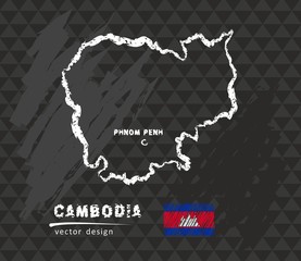 Map of Cambodia, Chalk sketch vector illustration