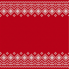 Fototapeta na wymiar Knit geometric ornament. Scandinavian knitted pattern for printing at fabric. Knitted style background with place for text