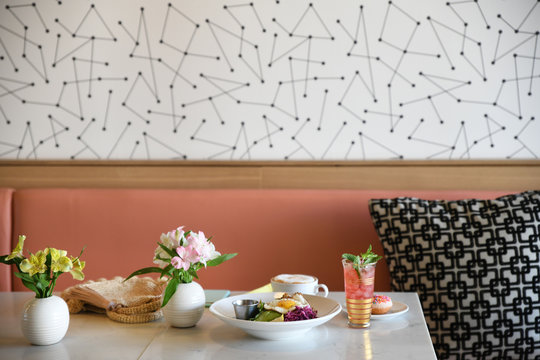 Breakfast on restaurant table
