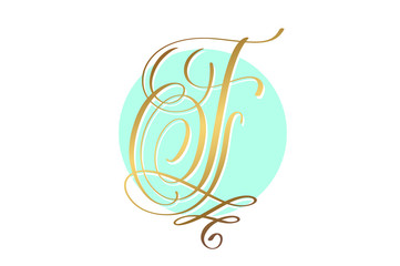 gold calligraphy letter on circle blue background