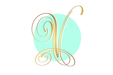 gold calligraphy letter on circle blue background