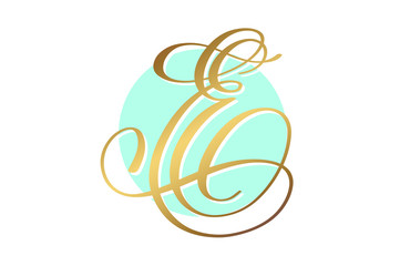 gold calligraphy letter on circle blue background