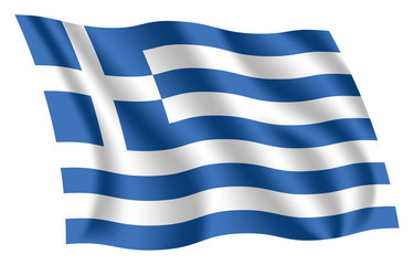 Greece flag. Isolated national flag of Greece. Waving flag of the Hellenic Republic. Fluttering textile greek flag. The Blue and White. The Azure and White.