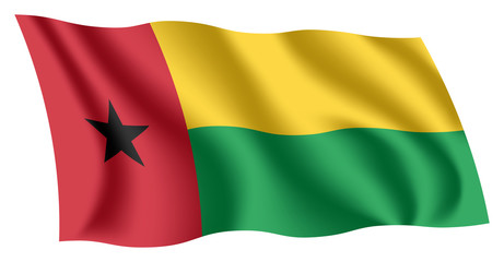 Guinea-Bissau flag. Isolated national flag of Guinea-Bissau. Waving flag of the Republic of Guinea-Bissau. Fluttering textile bissau-guinean flag.