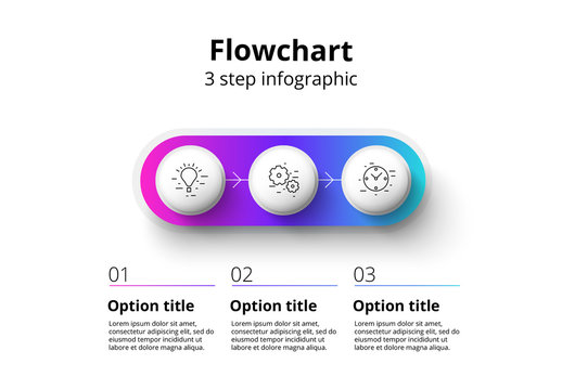 Colorful 3 Step Infographics With Modern Gradient And Buttons