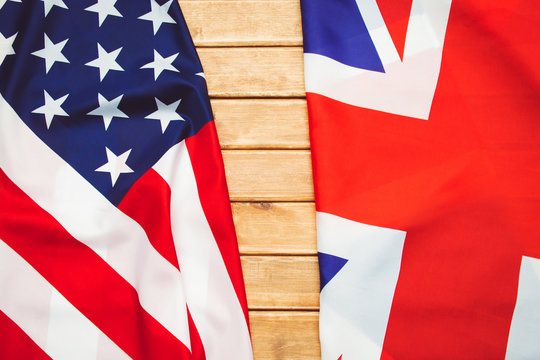 USA flag and UK Flag background.Relations, diplomacy between States.
