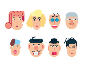 Flat vector characters. Vector avatars with eyes. Smiling happy people. Happy emotions. Vector portraits.