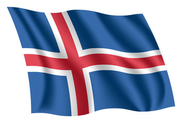 Iceland flag. Isolated national flag of Iceland. Waving flag of Iceland. Fluttering textile icelandic flag.