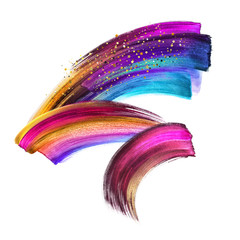 creative brush stroke clip art isolated on white background, dynamic watercolor smear, multicolor...
