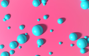 3d render, colored abstract background with balls, geometric shapes