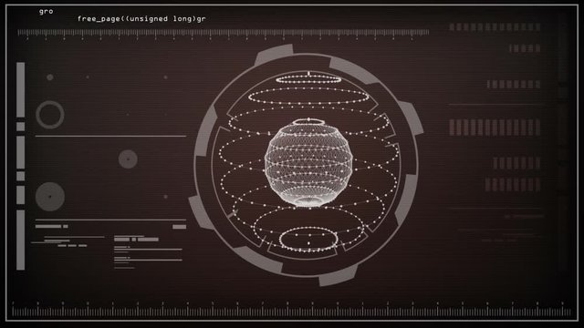 HUD Screen Sphere Data Analysis. animation of a spere being screened with data rotating and bars moving