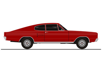 Fototapeta na wymiar Vector muscle car sticker on a white background. Side view. Flat vector.