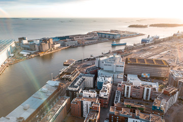 Aerial view of port in Helsinki, Finland