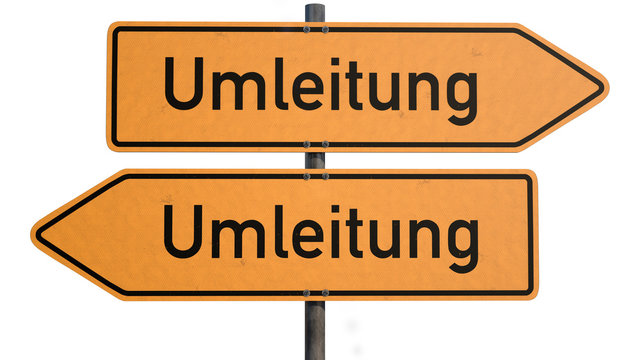 Ein verwirrender Wegweiser mit Text "Umleitung" vor wei&szlig;em Hintergrund

A confusing signpost with text "Redirection" against a white background