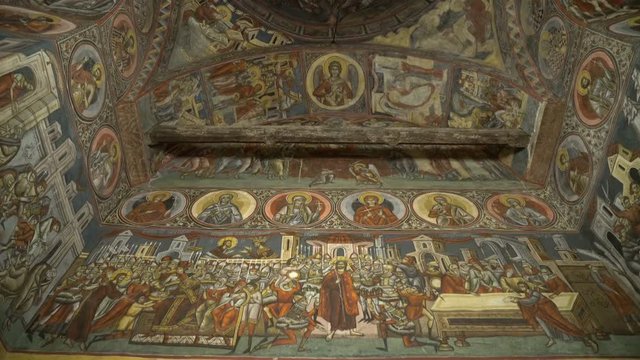 Low angle view of murals at  Moldovita Monastery 
