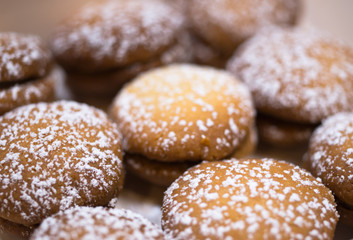 Homemade baked cookies with sugar powder is an excellent dessert for tea and coffee