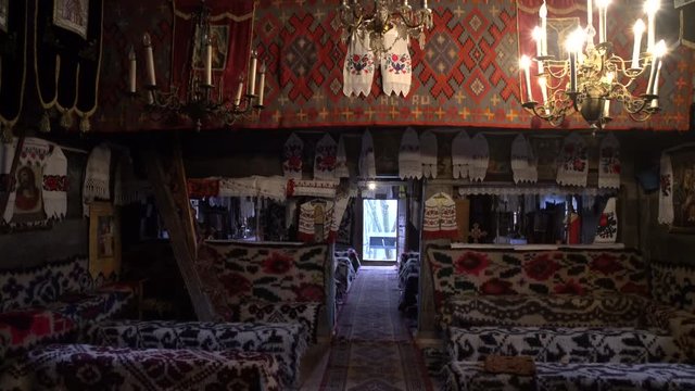 Traditional blankets at the Wooden Church,Oncesti 