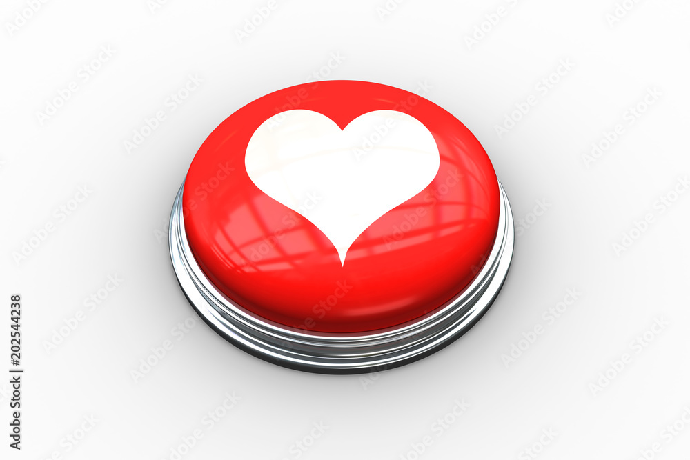Poster composite image of heart on digitally generated red push button