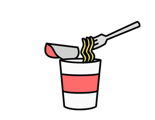 カップラーメン(赤、フォーク、右)