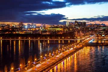Foto op Plexiglas Evening Voronezh. Aerial view to Chernavsky bridge through Voronezh river.  © Mulderphoto