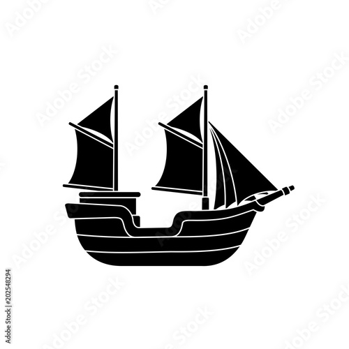 &quot;Pinisi, Indonesian Traditional Ship, Vector Silhouette Illustration
