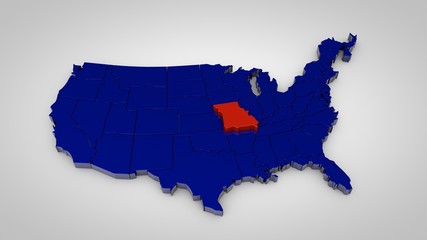 usa map with missouri map highlited 3d render