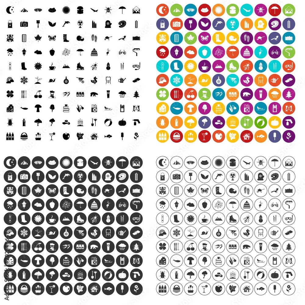 Poster 100 landscape icons set vector in 4 variant for any web design isolated on white