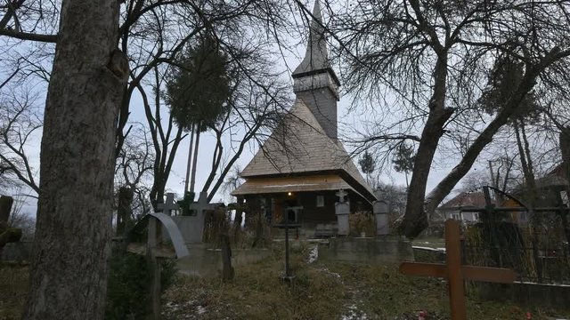 The Wooden Church and the cemetery, Oncesti 