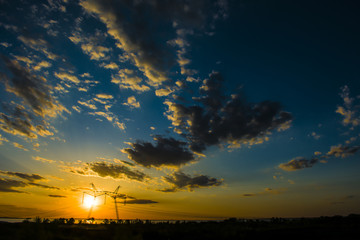 750 kV line support against a beautiful sunset