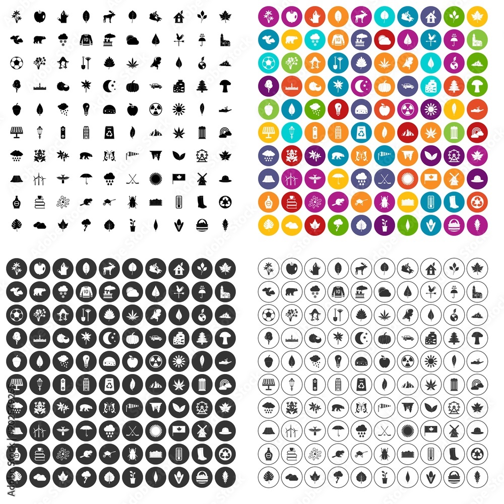 Poster 100 leaf icons set vector in 4 variant for any web design isolated on white