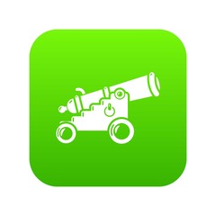 Menacing cannon icon green vector isolated on white background