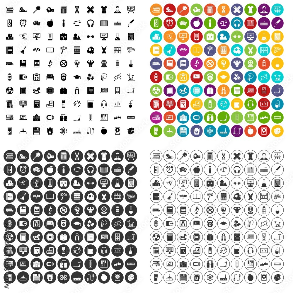 Aufkleber 100 learning kids icons set vector in 4 variant for any web design isolated on white